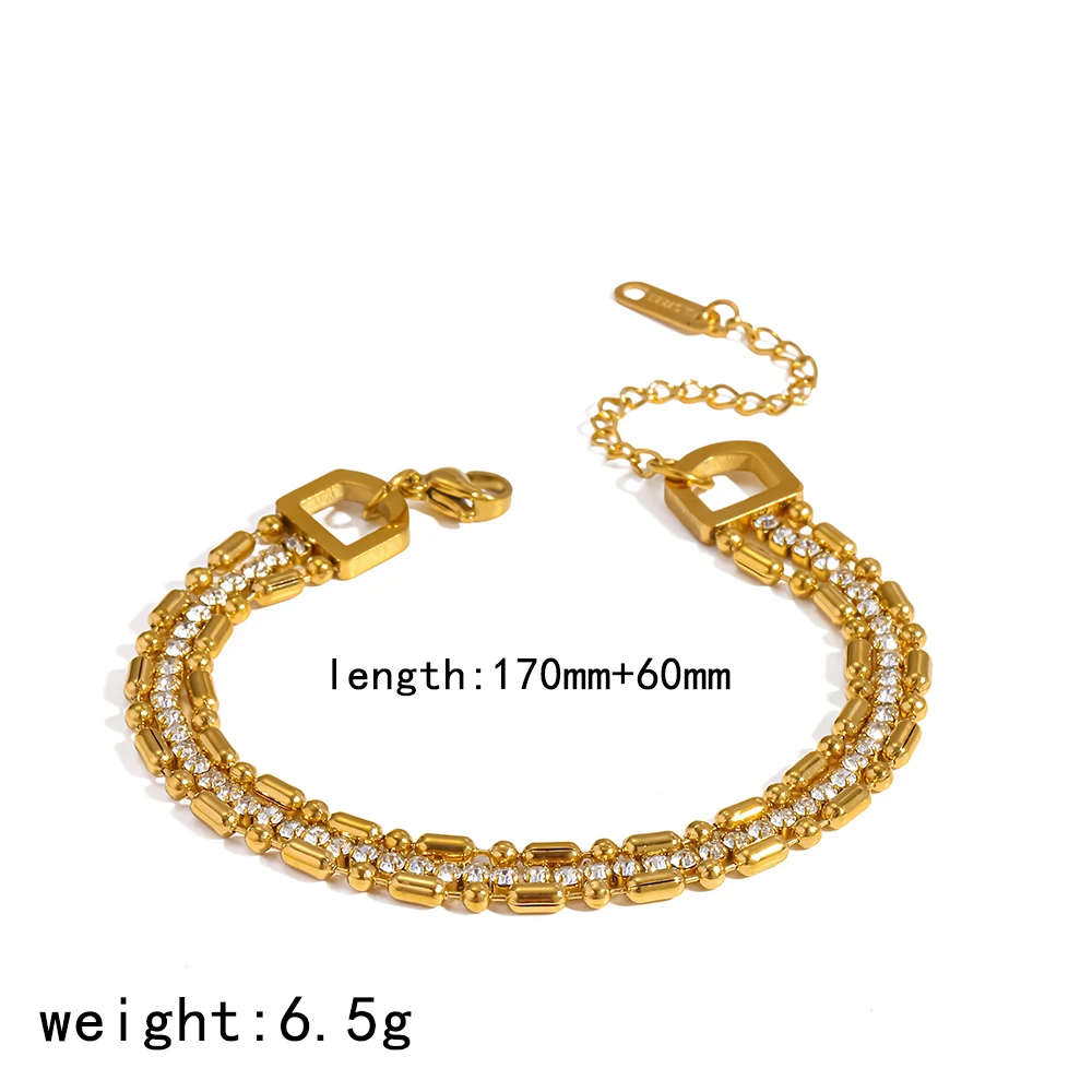 18K vergoldetes Edelstahl-Armband mit drei Schichten und glänzenden Zirkonen, wasserdichtes Schmuckzubehör für Damen – Detail 9
