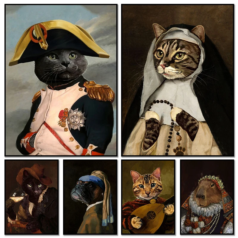 

Портретные постеры с забавными историческими питомцами, картины на холсте и принты, настенное искусство для гостиной, домашний декор, подарки без рамки