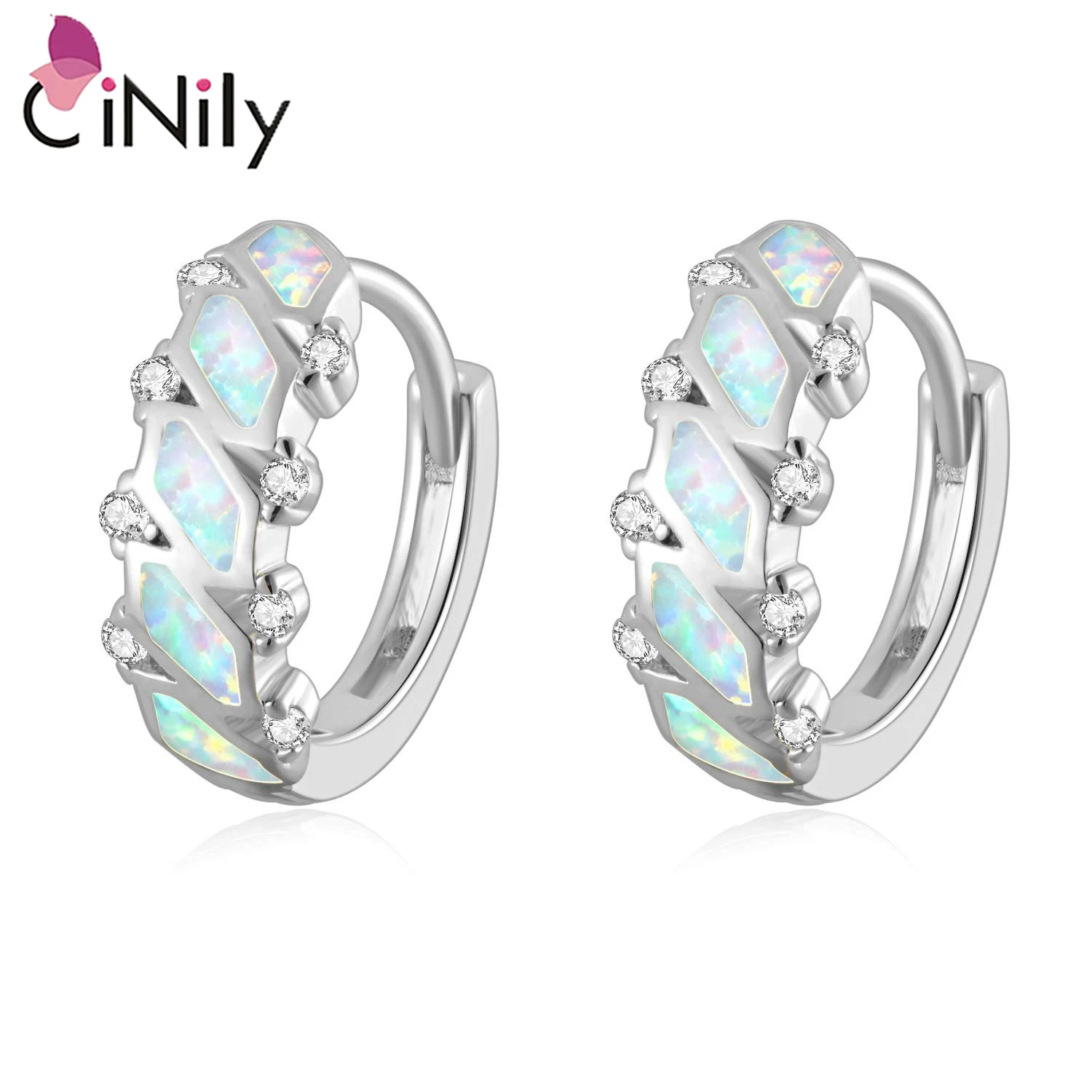 

CiNily Rose Gold Plated Hoop Earrings CZ Small Adjustable Hoop Earring with Multicolor Opal Stone Fashion Jewelry for Women Gril