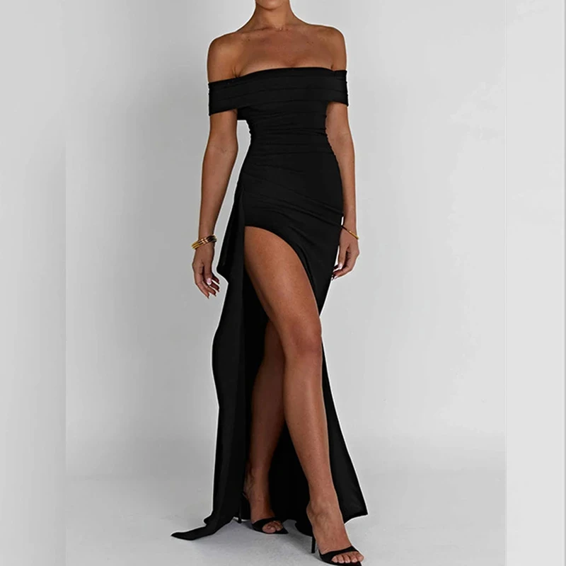 Elegant One Shoulder Split Dress Elegant Party Evening Dress Casual High Waist Knitted Open Back Sexy Dress