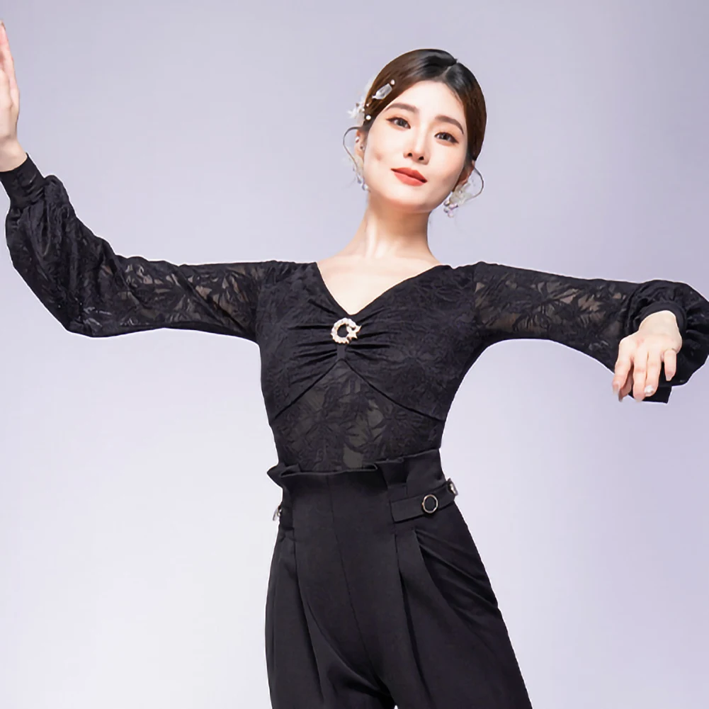 Mangas acampanadas, Top de baile de salón negro, vals, salón de baile, fucsia, elegante, moderno, ropa de práctica, vestido de salón caramelo