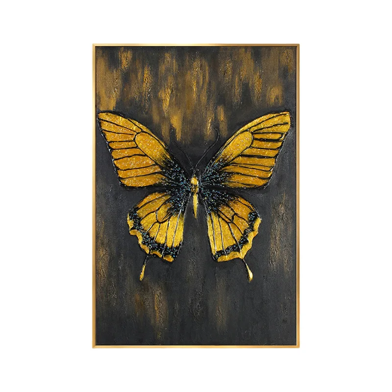 Butterfly hand-painted oil painting living room background wall decoration, painting golden texture high-end atmospheric