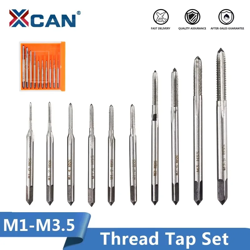XCAN 10-teiliges Metrisches Gewindebohrer-Set M1-M3.5 Gerade Gewindebohrer Maschinengewindebohrer Bohrer-Set Gewindeschneidwerkzeuge