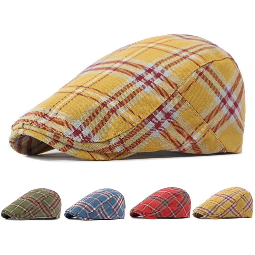 

HT4628 Berets Spring Summer Hat Caps for Men Women Plaid Artist Painter Beret Hat Male Female Ivy Flat Cap Adjustable Beret Cap