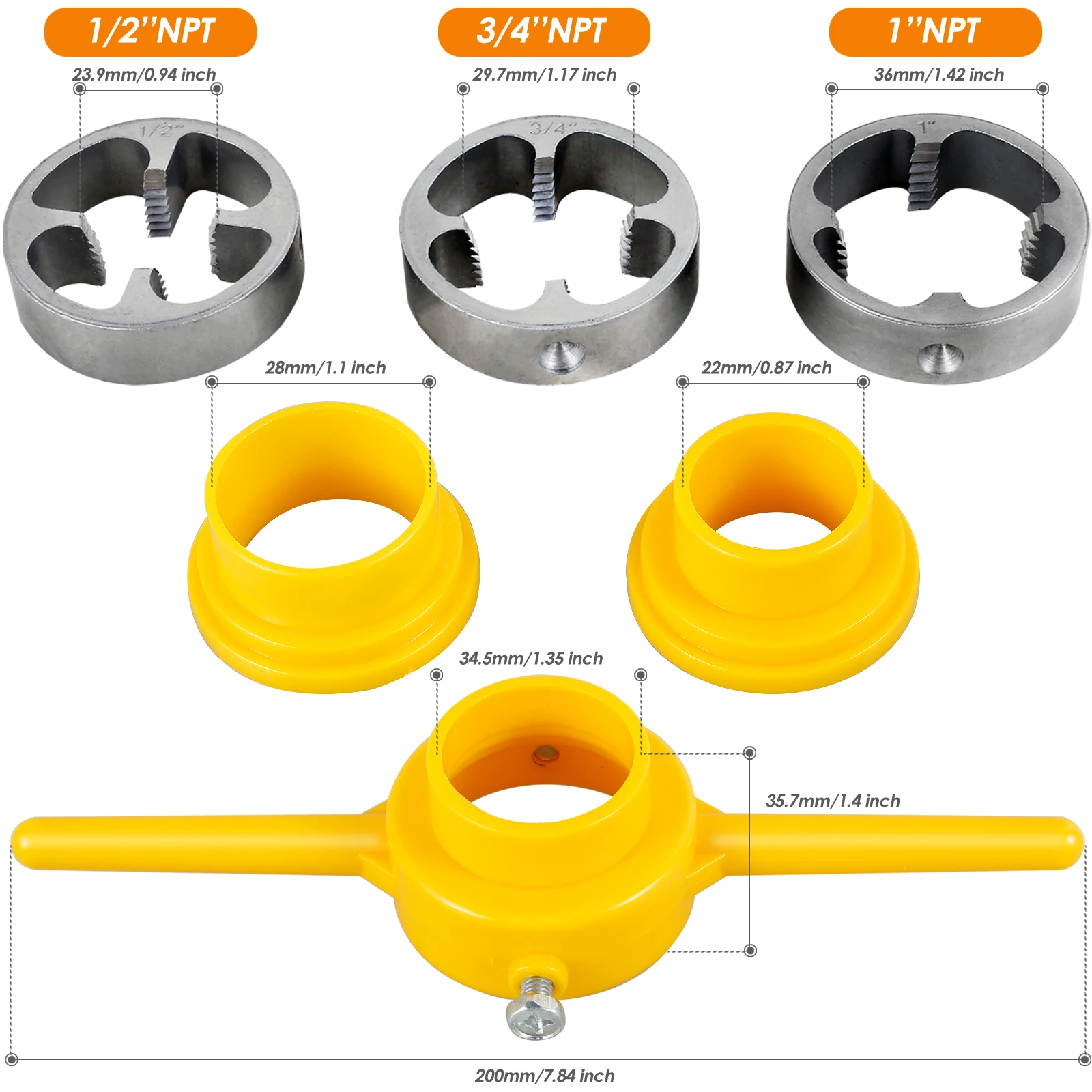 6Pcs PVC Thread Maker Tool Pipe Threader Kit with 1/2 Inch 3/4 Inch 1 Inch Dies Pipe Threader Plumbing Manual Hand Tool Kit