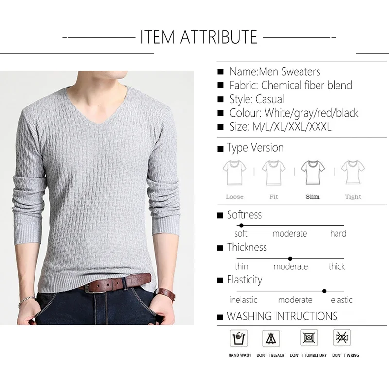 TFETTERS-Camiseta de manga larga Simple para hombres jóvenes, suéteres ajustados de manga larga con cuello en V, jerseys finos de punto, Otoño, nueva