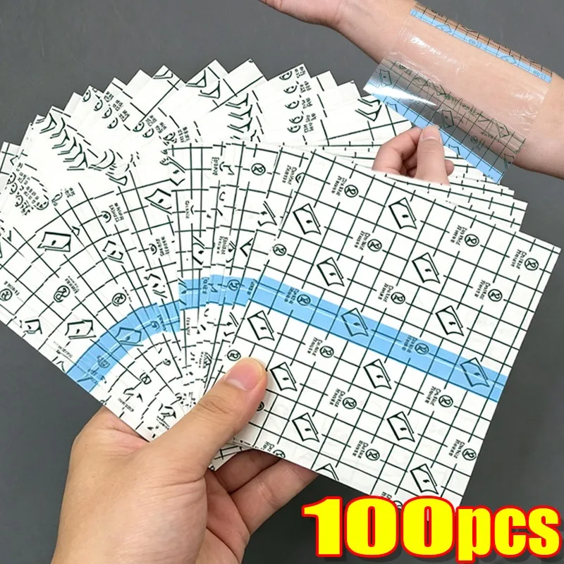 100pcs Transparent Clear Adhesive Bandage Tape Stretch Large Waterproof Film Adhesive Bandages Dressing Supplies Wound Care