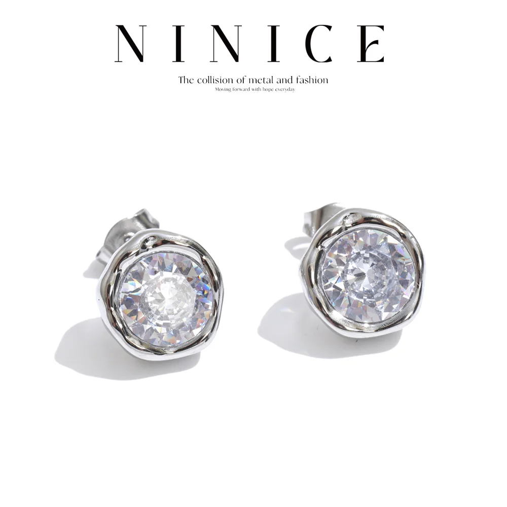 NiNice Stainless Steel Cubic Zirconia Stud Earrings PVD Plated Hypoallergenic Women Trendy High Quality Jewelry