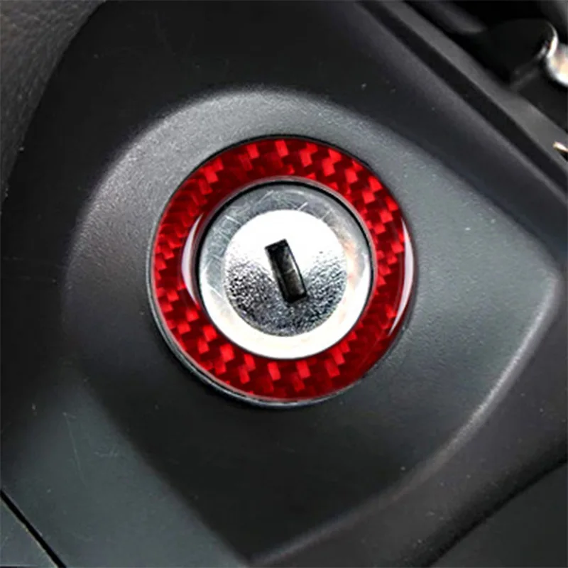 For 09-13 Ford Mustang Interior Modification Red Carbon Fiber One-click Start Decorative Ring Auto Accessories