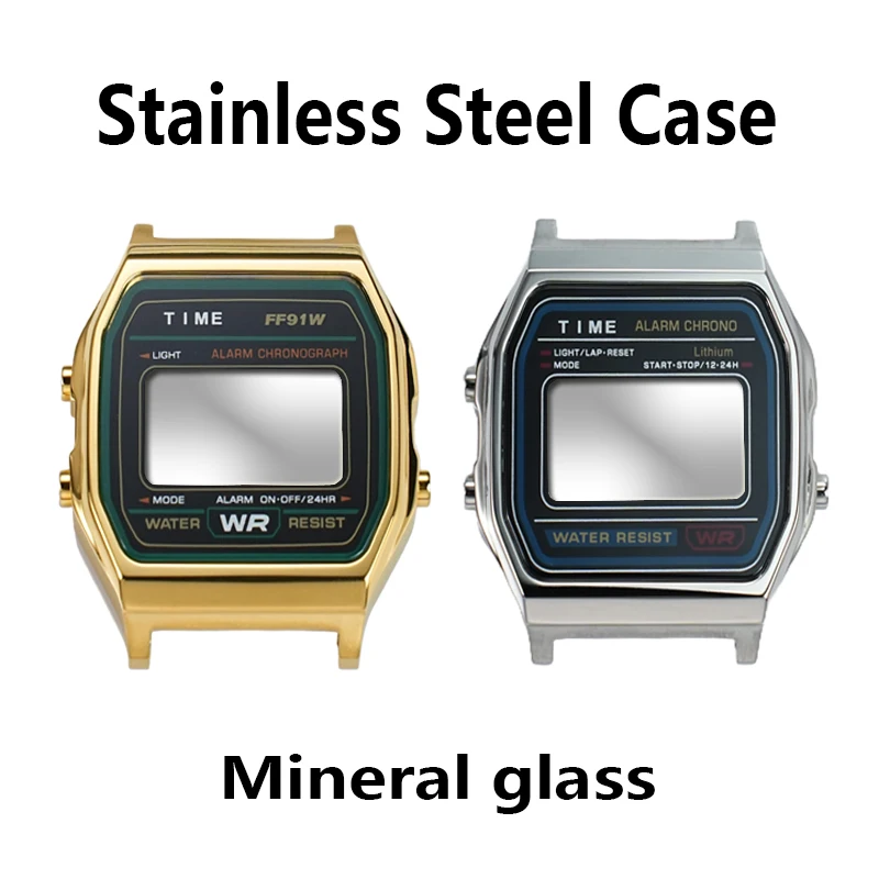 حافظة ساعة معدنية ريترو لساعة كاسيو صغيرة مربعة A158WA-1DF A159W-N1DF F-91 حافظة من الفولاذ المقاوم للصدأ معدلة للرجال والنساء برغي