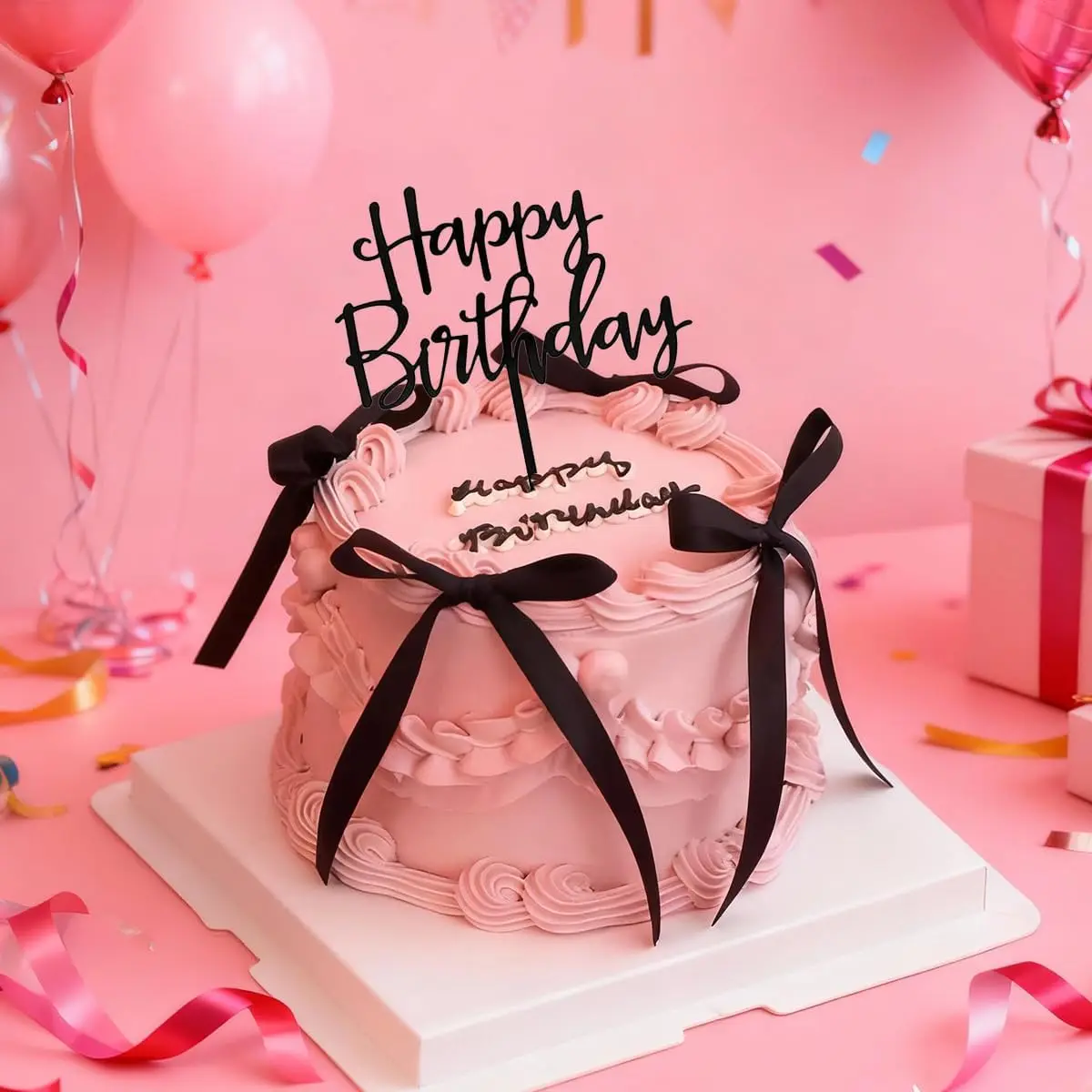 Kuchen-Topper mit Schleife, schwarze Bänder, Schleife, Kuchendekorationen für Geburtstag, Babyparty, Hochzeitstag, Neujahr, Partyzubehör – Detail 5