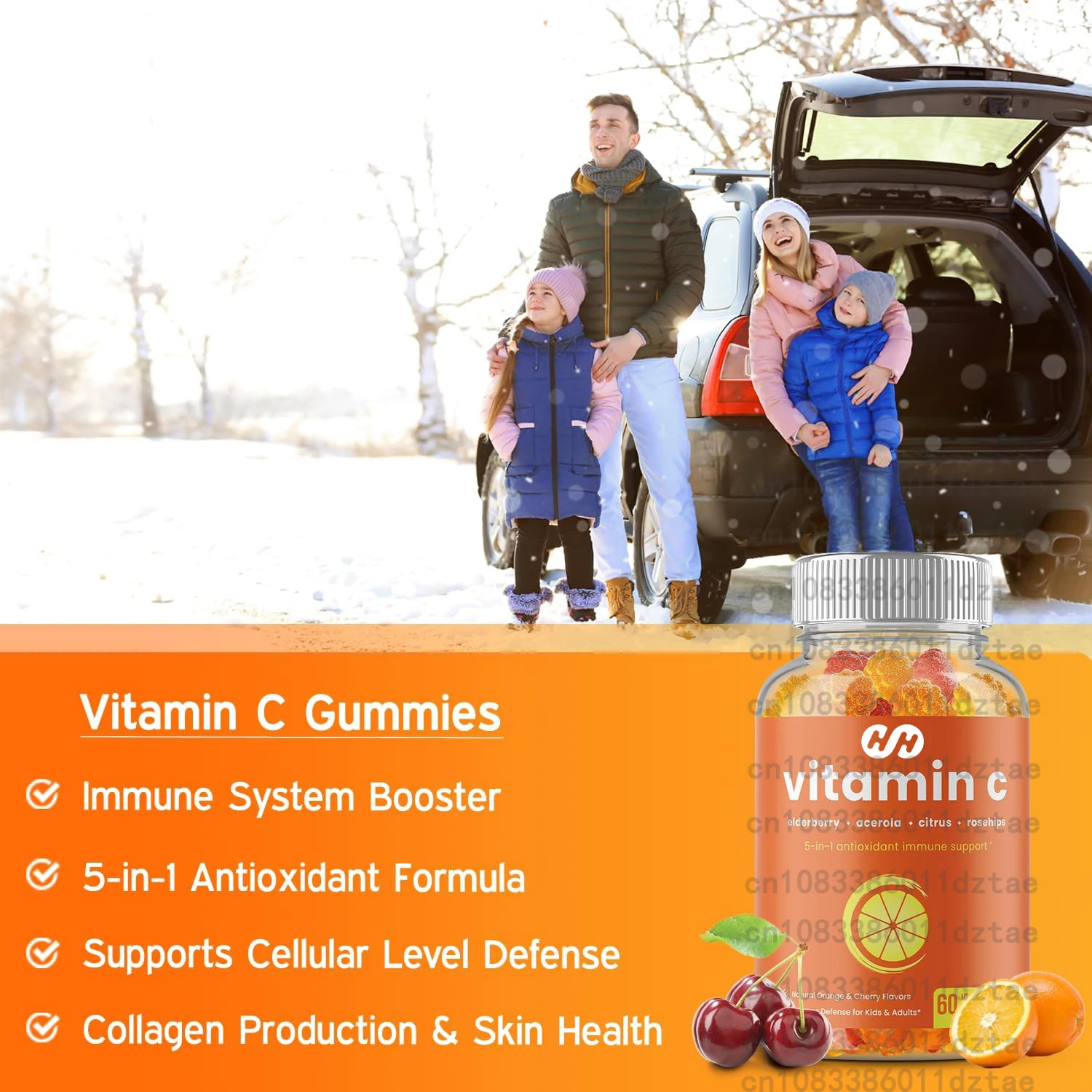 Vitamin C Gummies - with Elderberry, Rosehip, Citrus Flavonoids and Acerola Cherry - Immunity Booster, Skin Health 60 Gummies