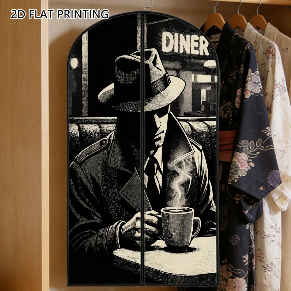 1pc vintage detective man Compressed Dust Cover Clothes Compression Hanging Storage Bag Household Wardrobe Organizer