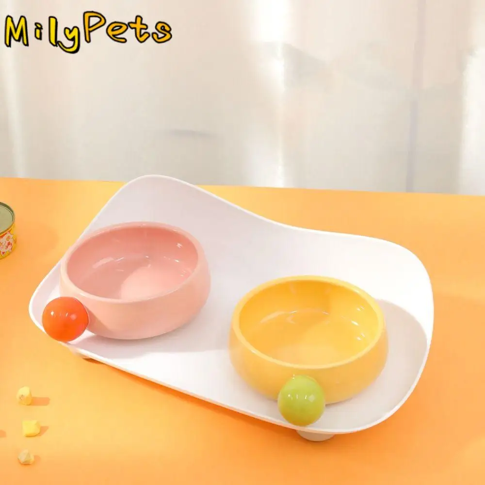 

Ceramic Pet Feeding Double Bowls Cartoon Portable Dog Food Basin Large Capacity Cute Cat Feeder Dispenser Neck Protection