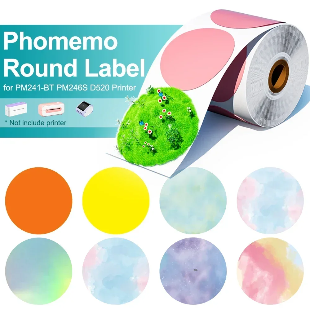 Phomemo PM241, etiqueta adhesiva para impresora de envío, papel redondo, etiqueta cuadrada, Color arcoíris para diseño de logotipo DIY, dirección