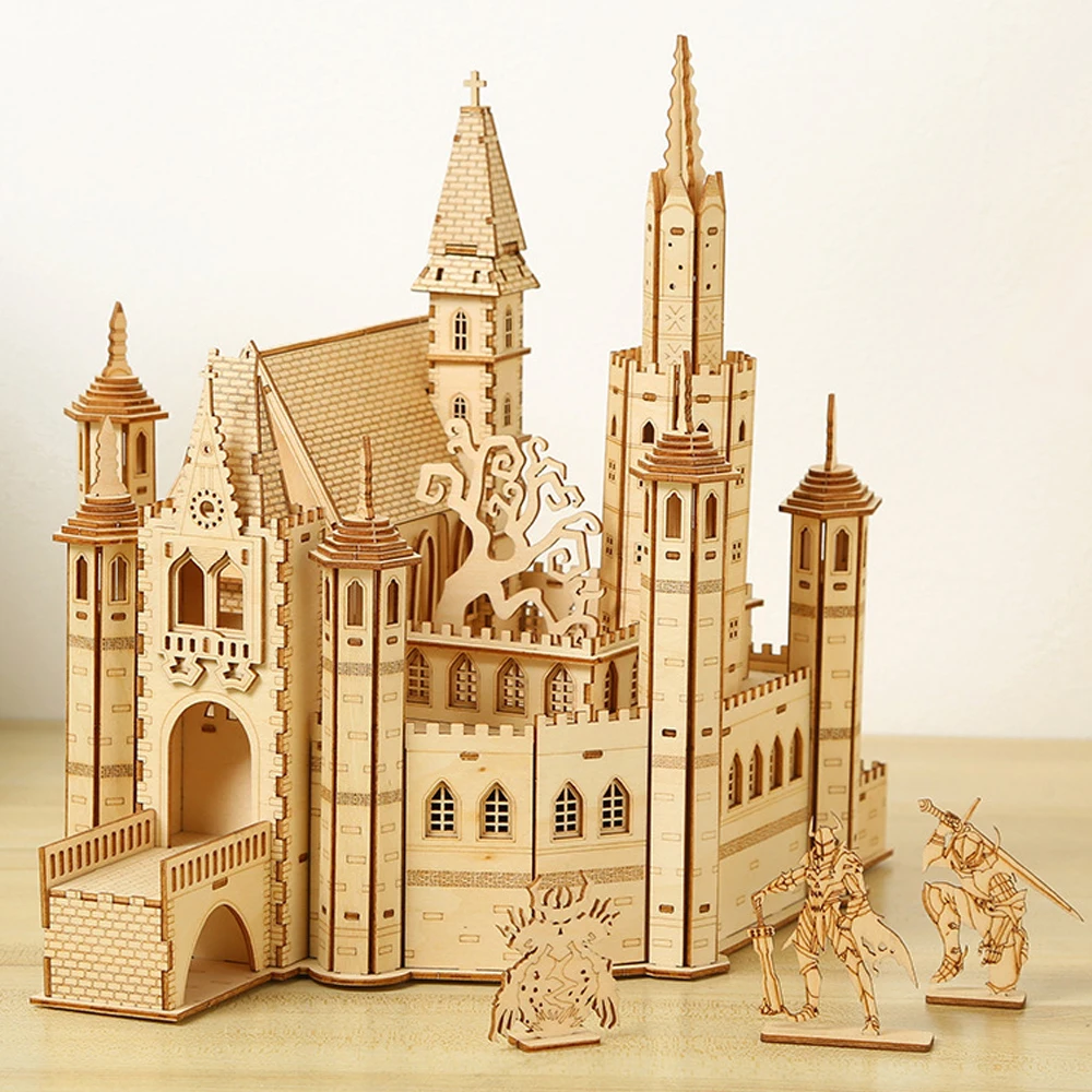 Casa de Rompecabezas de Madera 3D, Royal Knight's Creed: El Castillo Perdido, Kits de Modelos de Ensamblaje DIY, Juguete Retro para Niños, Regalos de Decoración para Adultos
