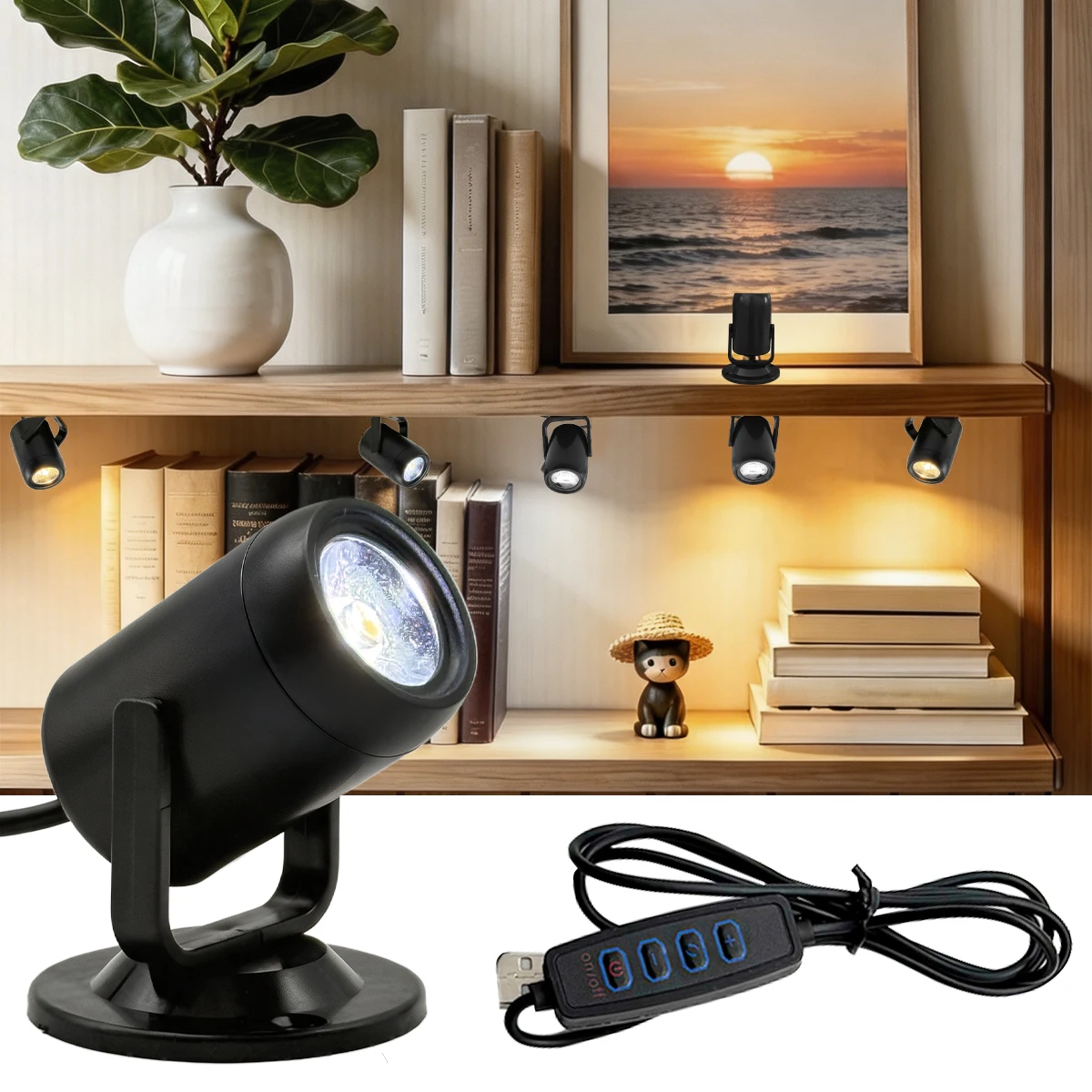 USB three-color adjustable cabinet under-lit lamp, suitable for kitchens and display cabinets, with adjustable brightness