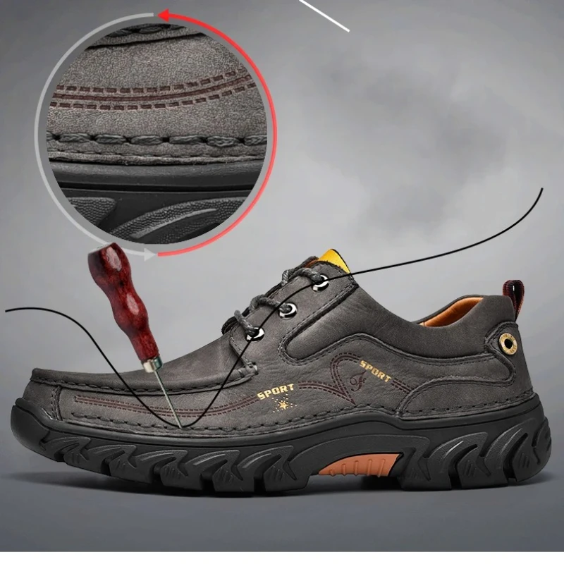 

Outdoor Men's Casual Shoes Genuine Leather Loafers Trekking Moccasins Leisure Flats Retro Platform Men Work Shoes Zapatillas