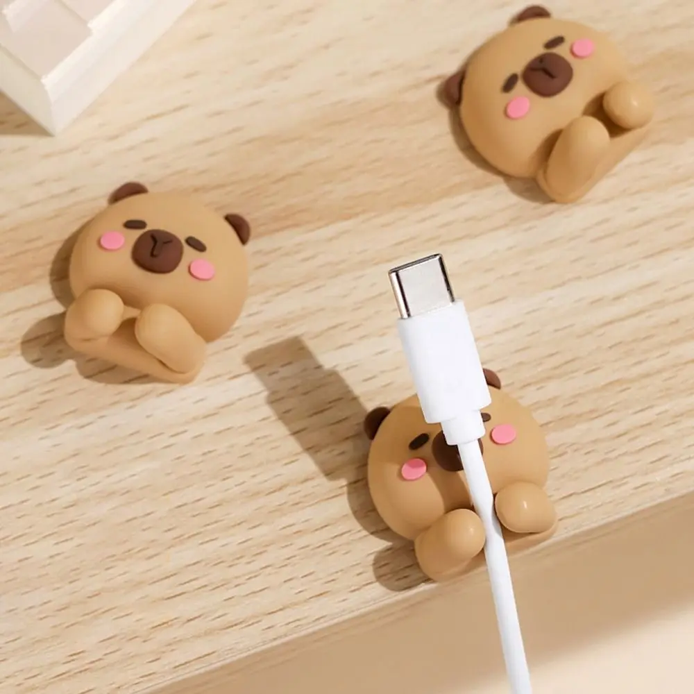 

Portable Capybara Cable Organizer Silicone Punch-free Data Cable Fixed Cable Winder Cartoon Charging Cable Storage