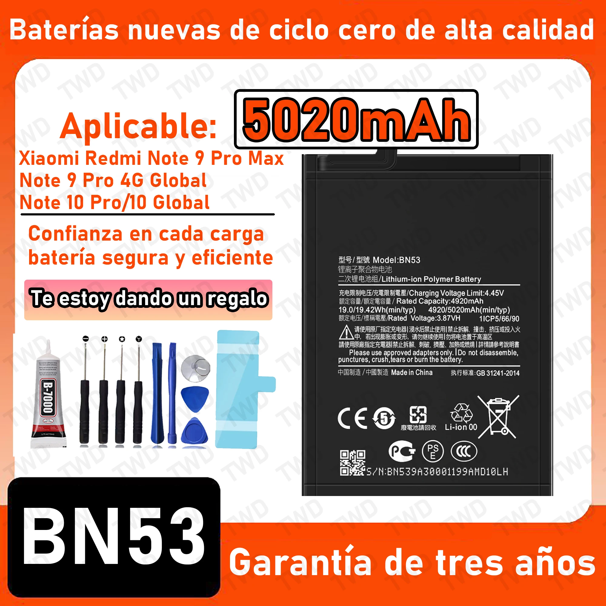 BN53 بطارية ذات سعة كبيرة لهاتف Xiaomi Redmi Note 9 Pro Max/Note 9 Pro 4G Global Note 10 Pro بطاريات جديدة عالية الجودة + مجانية إلى