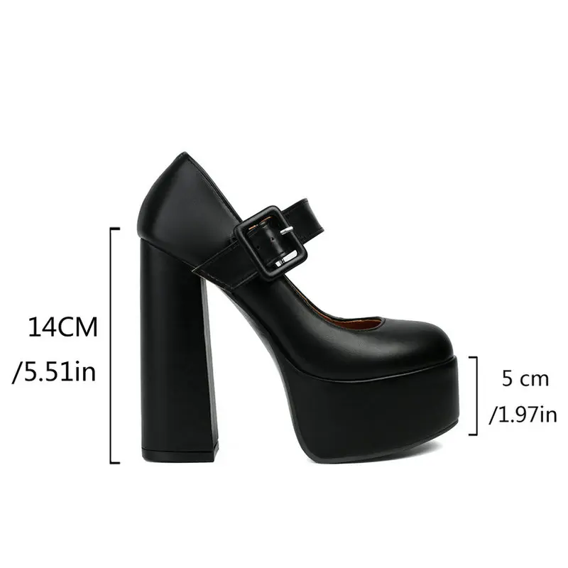 2024 New Women High Heel Shoes Platform Square High Heel Ladies Pumps PU Leather Round Toe Buckle Party Women Shoes Big Size 43