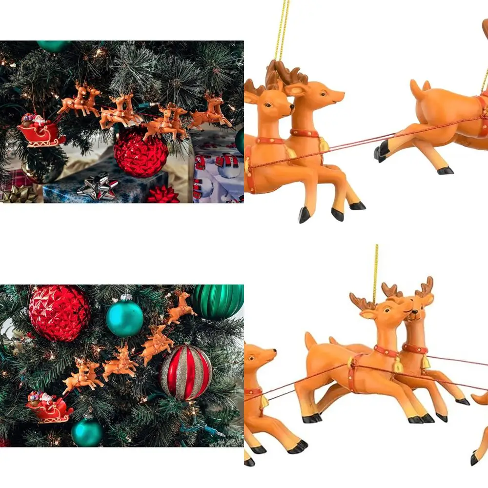 

Hand-Painted Santa's Sleigh & 8 Reindeer Ornament Set, 17.5 Long