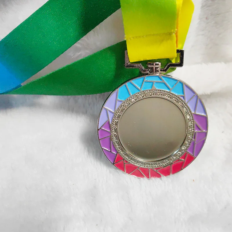 Blank Medals Gradient Check Colour Medal with Color Ribbon6.5mm Gold Silver Copper Color Medal Suitable For Various Competitions