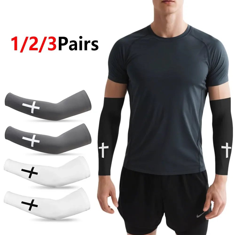 1/2/3Pairs Breathable Cross Print Arm Sleeves, Sun Protection Cooling Compression Arm Cover, Quick Dry Sleeve for Women Outdoor
