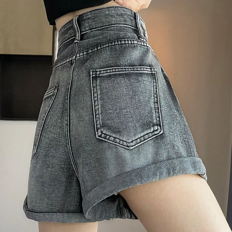 Short en jean court pour femme avec biscuits, short en jean femme, taille élastique, paillettes, chaud, esthétique à porter, été