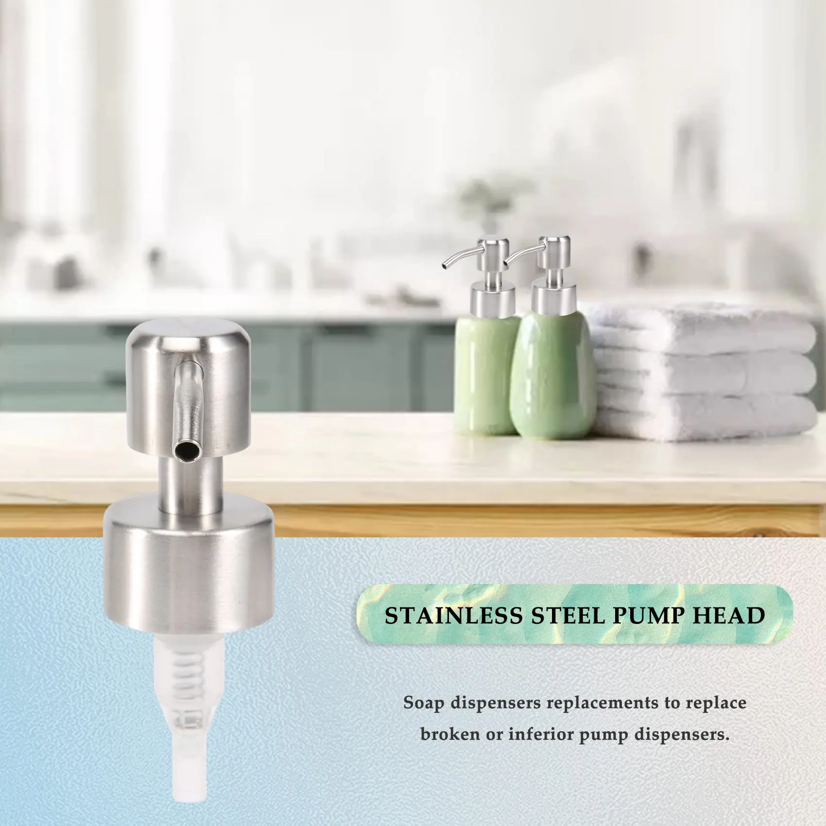 AA05 5Pcs Stainless Steel Soap Pump Replacement 28 Teeth Metal Bottle Nozzles Lotion Dispenser Head