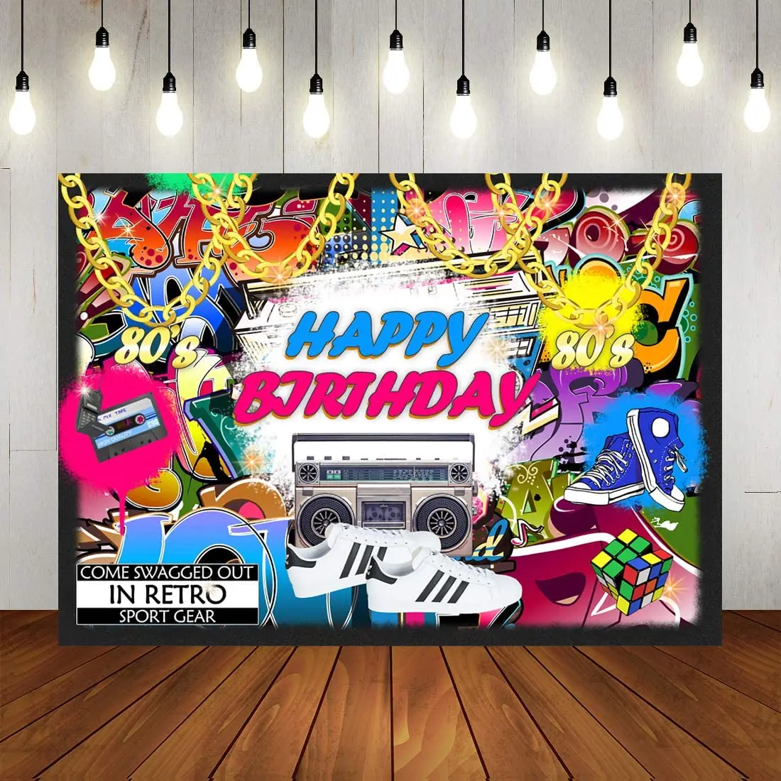 

Retro Hip Pop Happy Birthday Backdrop Urban Graffiti 80s 90s Party Photography Background Personalized Kids Portrait Banner