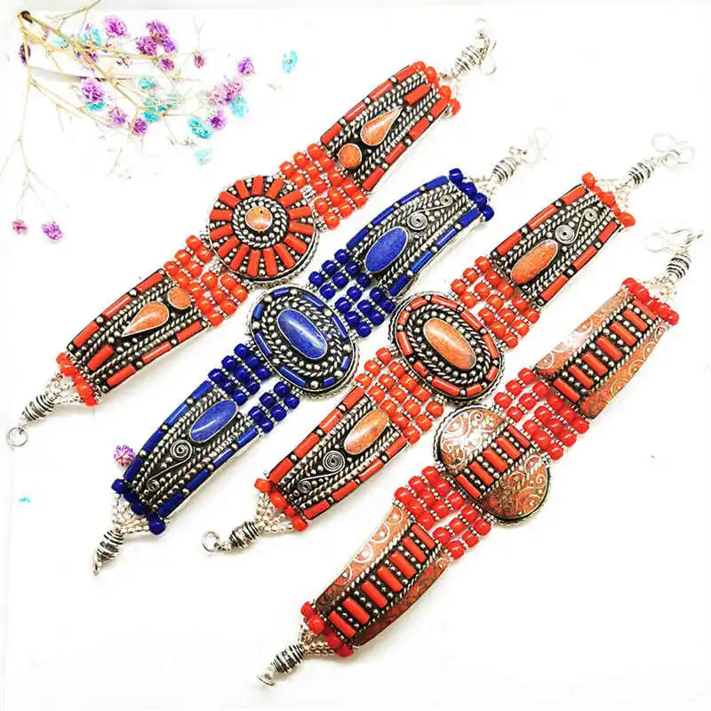 Vintage Jewelry Copper Lampwork Ethnic Fashion Clasp Bangles BOHO Dancing Cuff Locket BB-091