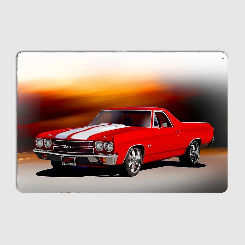 Retro Classic Car 1970 Red El Camino SS454 Sports Car Poster Metal Sign Garage Automobile Club Tin Home Wall Decor Room Decor