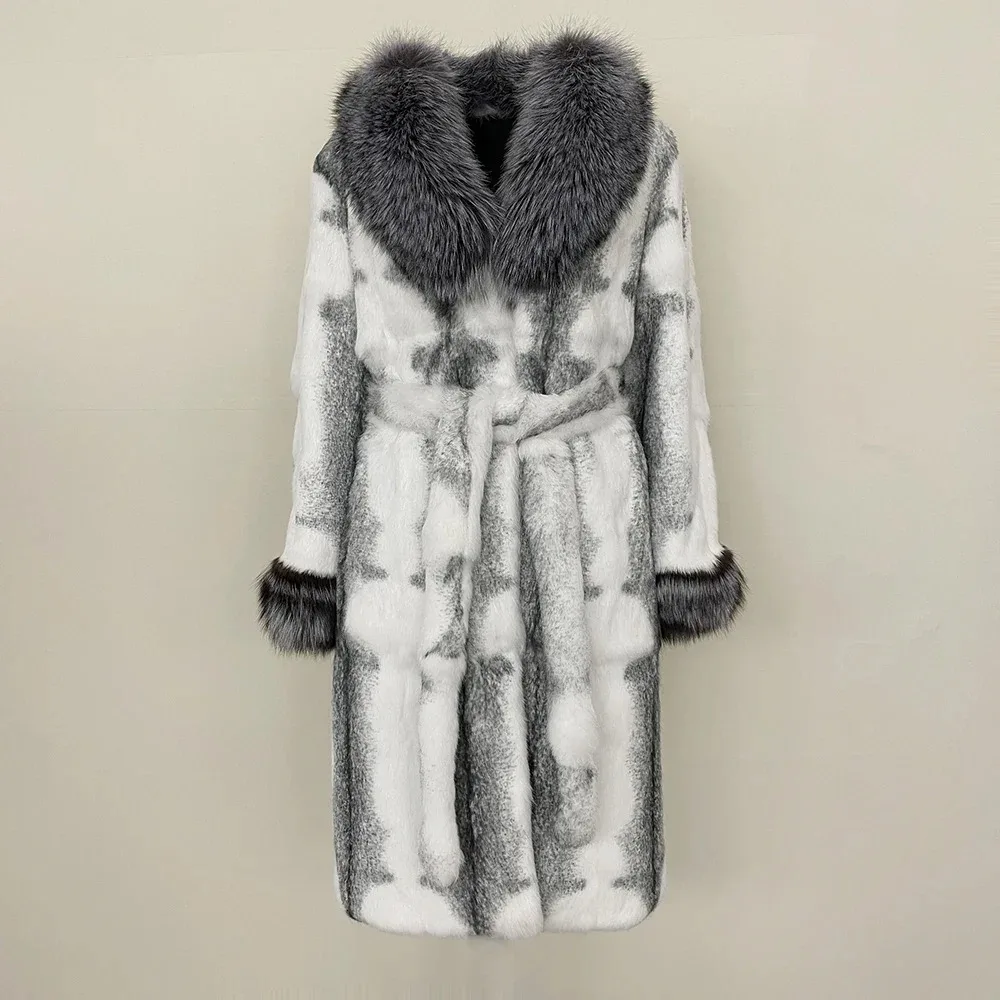 Real Fox Fur Collar Coat 2024 New Autumn Winter Thickened Fur Coat for Women Rabbit Fur One-piece Long Style Fashion Warm Women