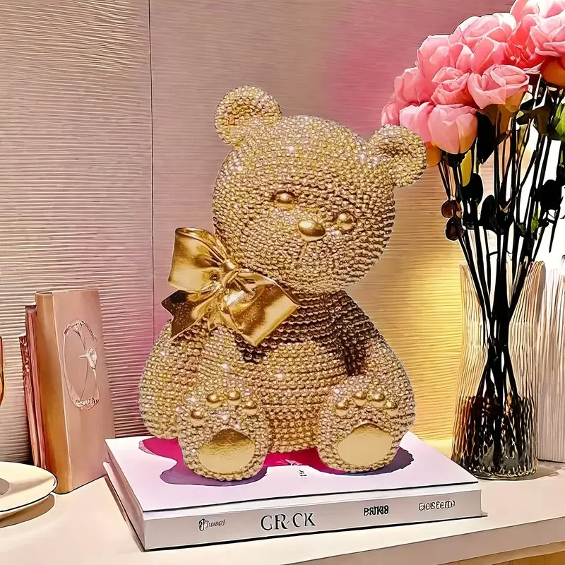 1 Piece of Creative White and Colorful Dot Bead Bear, Perfect Valentine's Day Gift, Resin Statue Decoration, Small Figurine Decoration, Suitable for Bookshelf, Living Room, or Office Decor - Personalize Your Ideal Space, No Electricity Needed