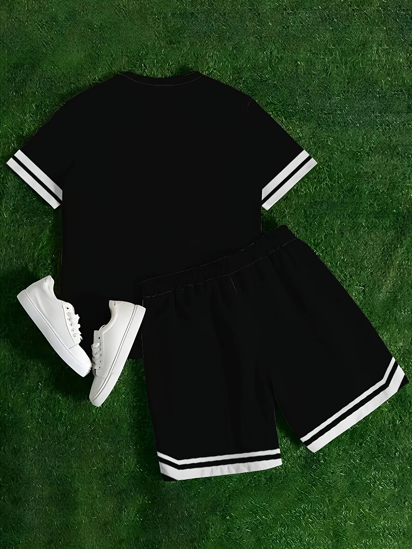 Moda masculina verão gótico carta listrado impressão respirável em torno do pescoço camiseta shorts definir ao ar livre roupas de rua alta