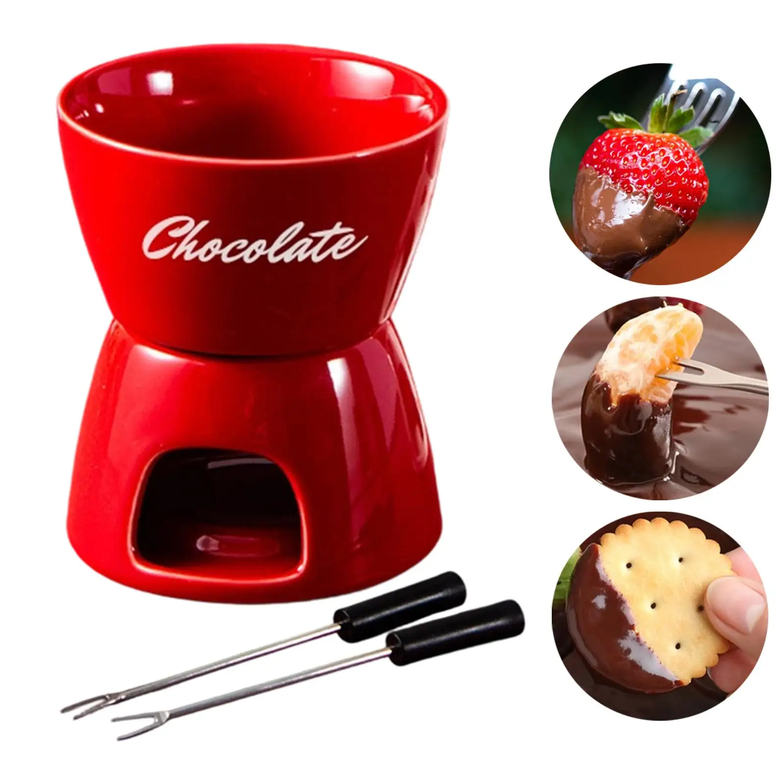 Ceramic Chocolate Fondue Bowl with Candle Holder Dessert Fondue Set Pan for Celebration Party and Home Dining