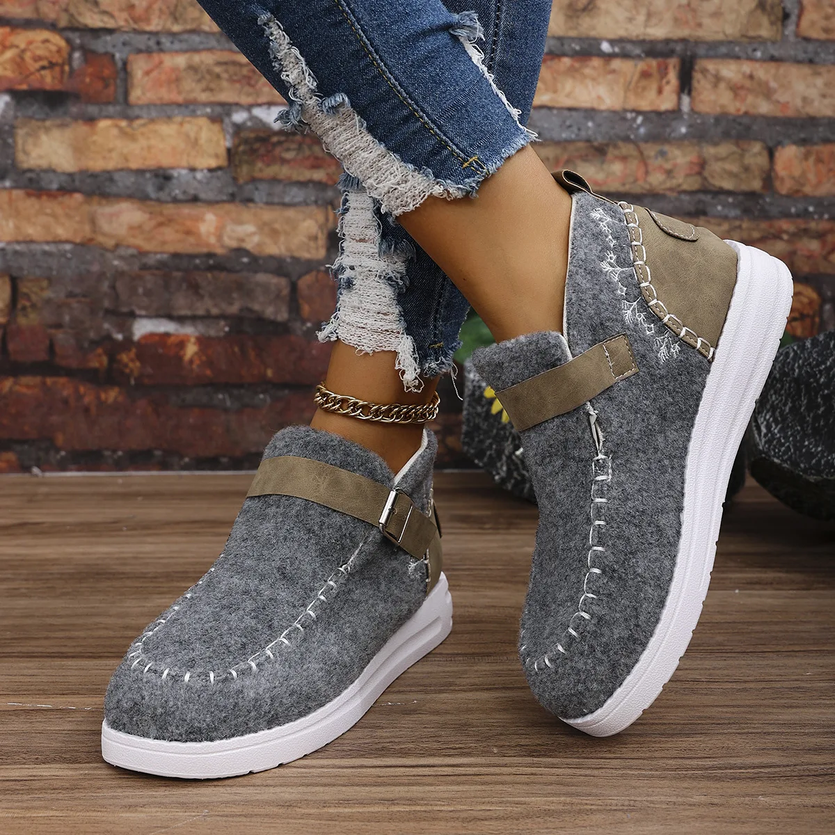 

Women Snow Boots Winter 2024 Fashion Casual Fluffy Shoes for Woman Shallow Sewing Ankle Boot Multi-Color Suede Botas De Mujer