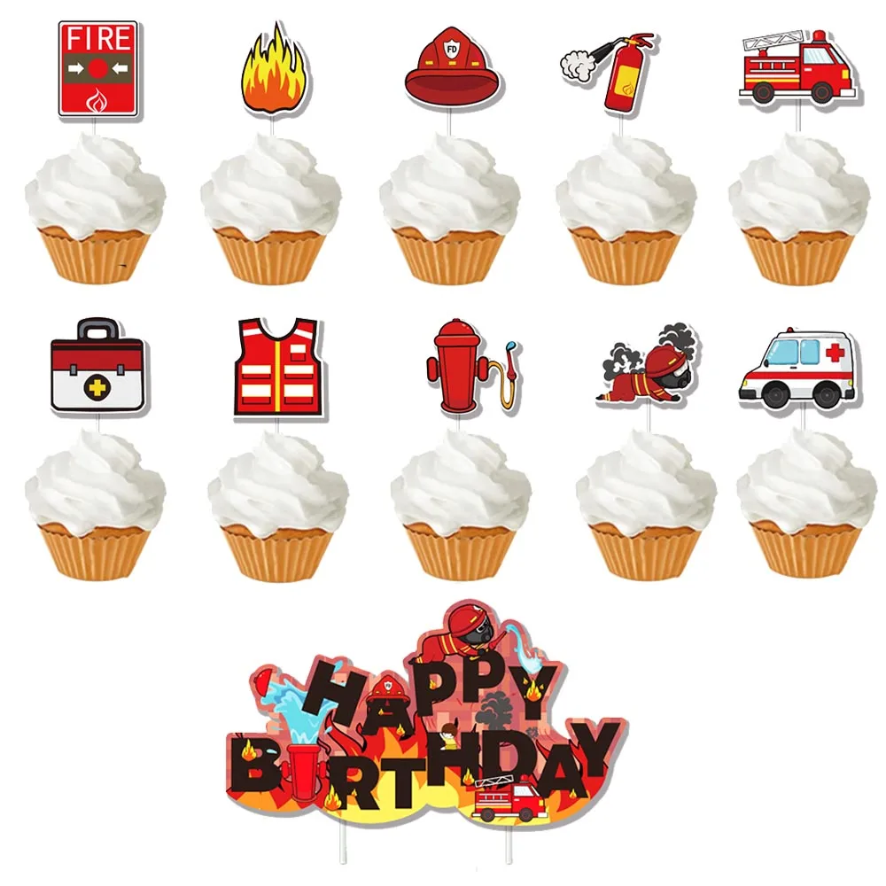 Feuerwehrmann Sam Cupcake Topper Feuerwehrauto Dessert Kuchen Topper Feuerwehrmann Topper Baby Shower Junge alles Gute zum Geburtstag Party Dekorationen – Detail 7