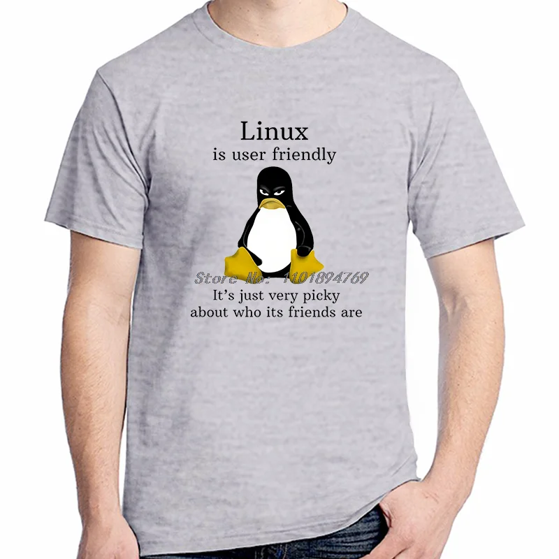 Linux Operating System Tux Penguin Summer Cotton T-Shirt User Friendly Just Picky Distinctive Graphic T Shirts Mens Clothes