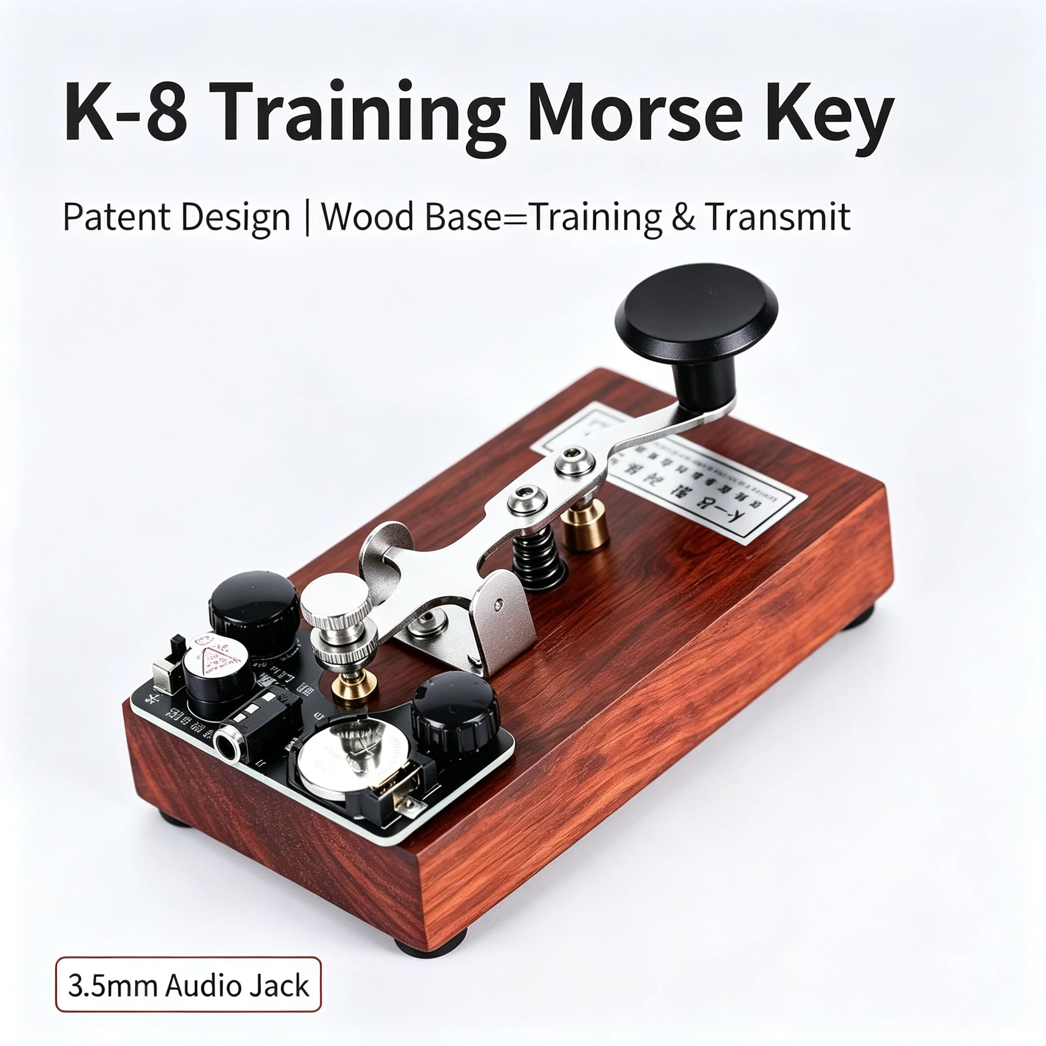 k-8-cw-morse-code-key-sound-light-practice-board-manual-telegraph-trainer-with-rosewood-base-304-for-ham-radio-amateur-learning