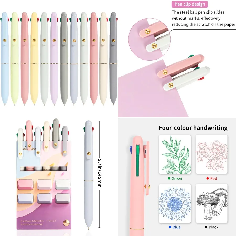 

4-in-1 Multicolor Ballpoint Pens 0.5mm Fine Point Smooth Writing for Office School and Daily Use Ideal Nurse Accessories for Wo