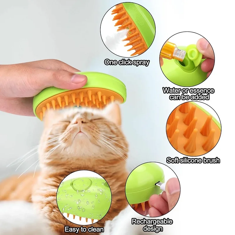 Brosse à Vapeur Électrique 3 en 1 pour Chien et Chat, Peigne de Toilettage pour Animaux de Compagnie, Épilation