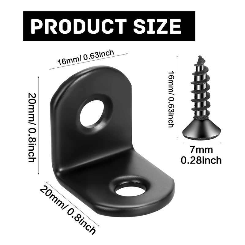 5/ 24/ 40 Pcs, L Bracket Stainless Steel Corner Brace Sets (Black), 90 Degree Right Angle Brackets with 10/ 48/ 80 Pcs Screws