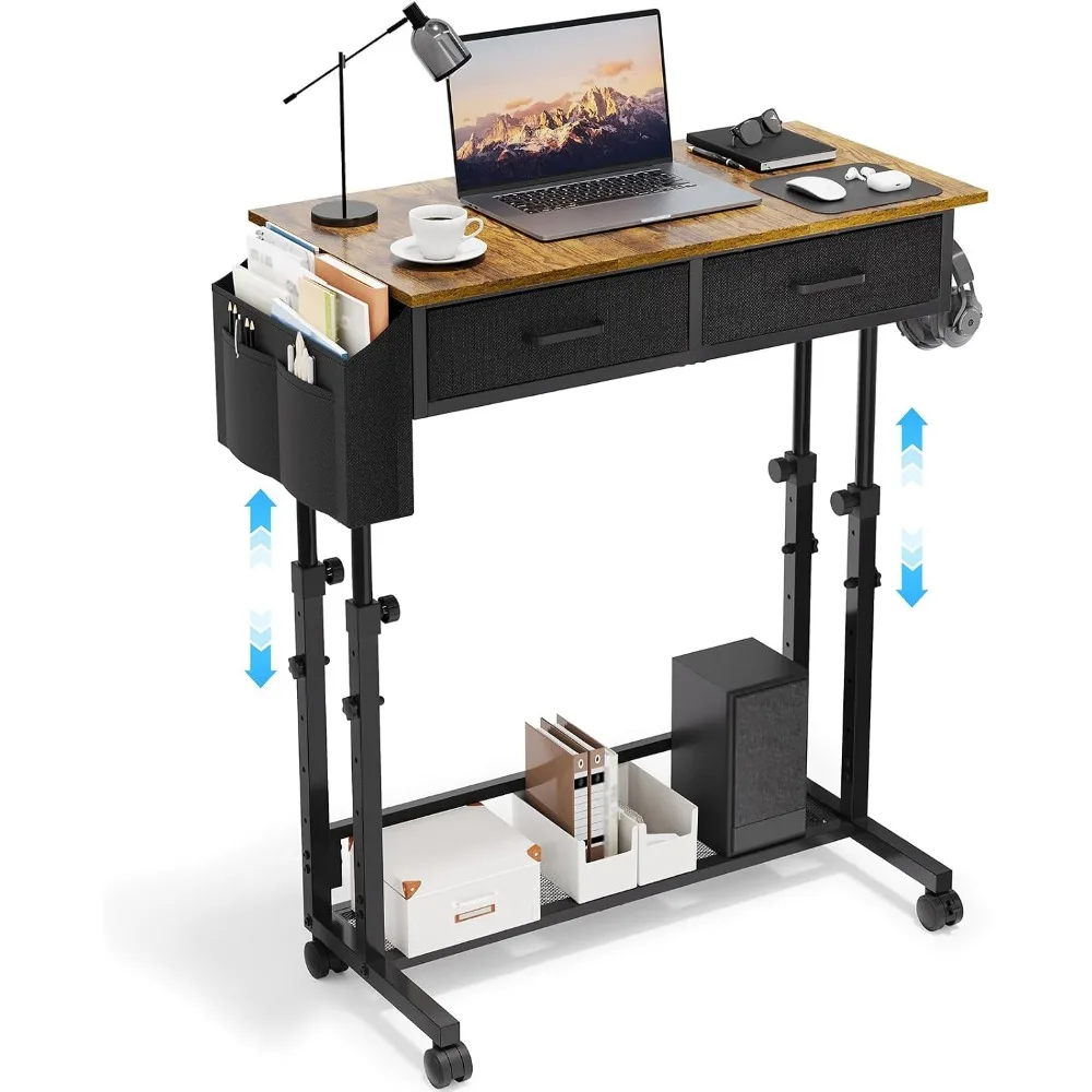 Height-Adjustable Rolling Desk with Storage, Suitable for Home Office and Small Spaces