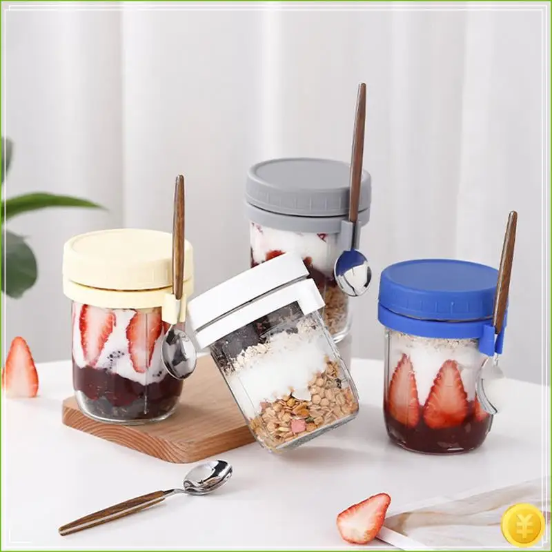 4Pack Overnight Oats Jars With Lids And Spoons, Reusable Glass Overnight Oats Container With Measurement Marks