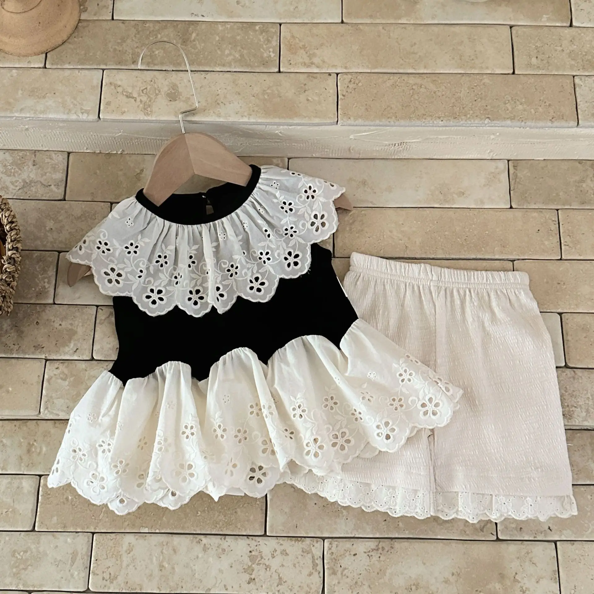 Baby Girls Clothes 2026 Summer New Girls Tees Lace Hollow-out Flower Vest Sleeveless T-Shirts Or Infant Shorts Toddler Outfits