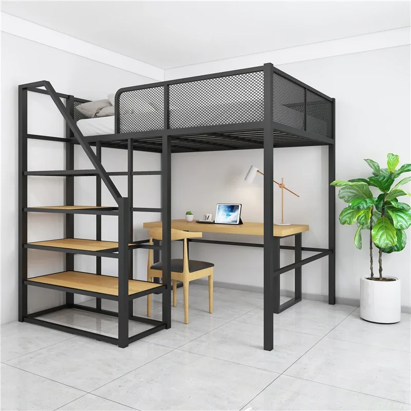 Nordic Iron Elevated Bed Apartment Saves Space On  Under Table Double Wrought Iron   Simple Multifunctional Retest Loft