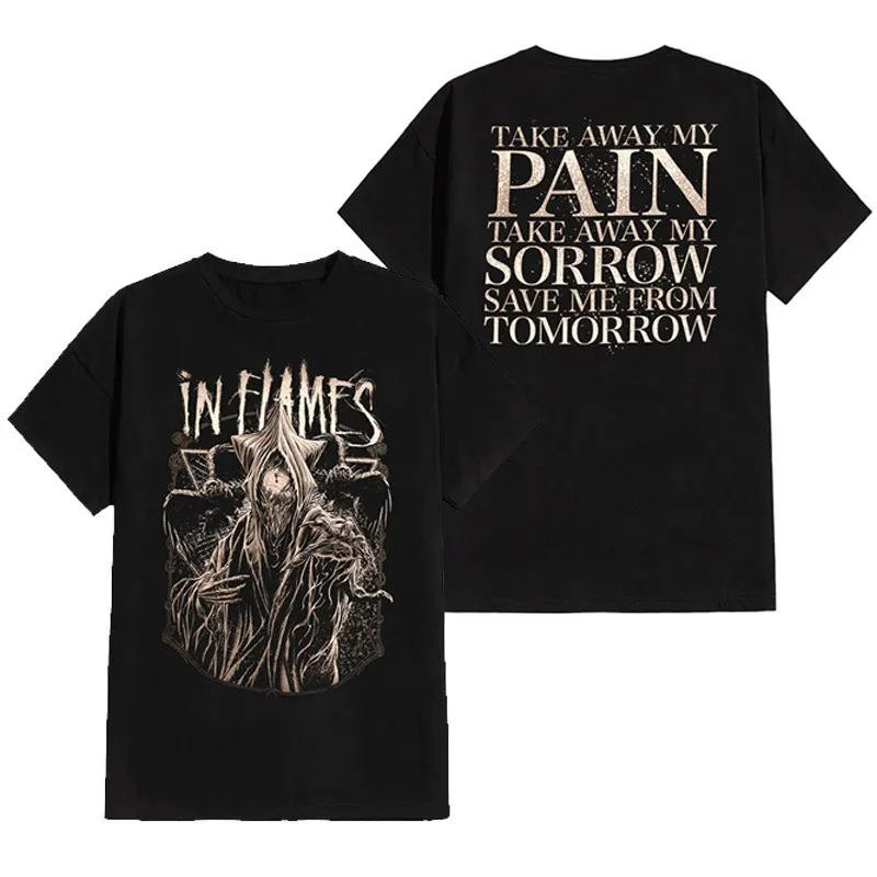 In Flames - Loose Retro Men's Pure Cotton Short-Sleeved T-Shirt for Summer in Swedish Melodic Metal Rock Style