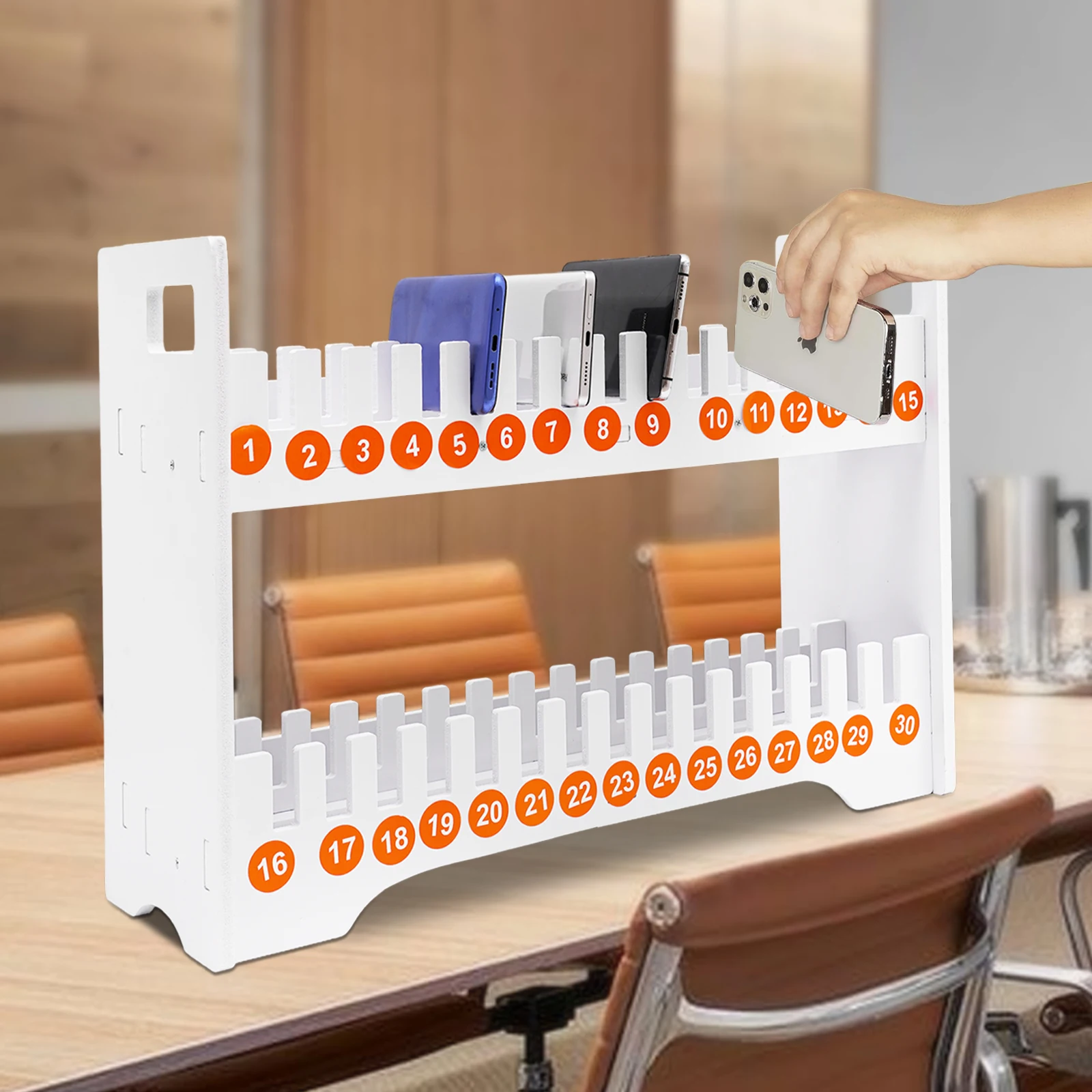 

Двухуровневая подставка для телефонов на 30 слотов из ПВХ, портативная подставка для хранения мобильных телефонов, прочный цельный органайзер для телефонов для класса